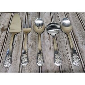 Set Of 5 Serving Pieces Cambridge Pineapple Stainless Spoons Ladle Fork Pie Serv
